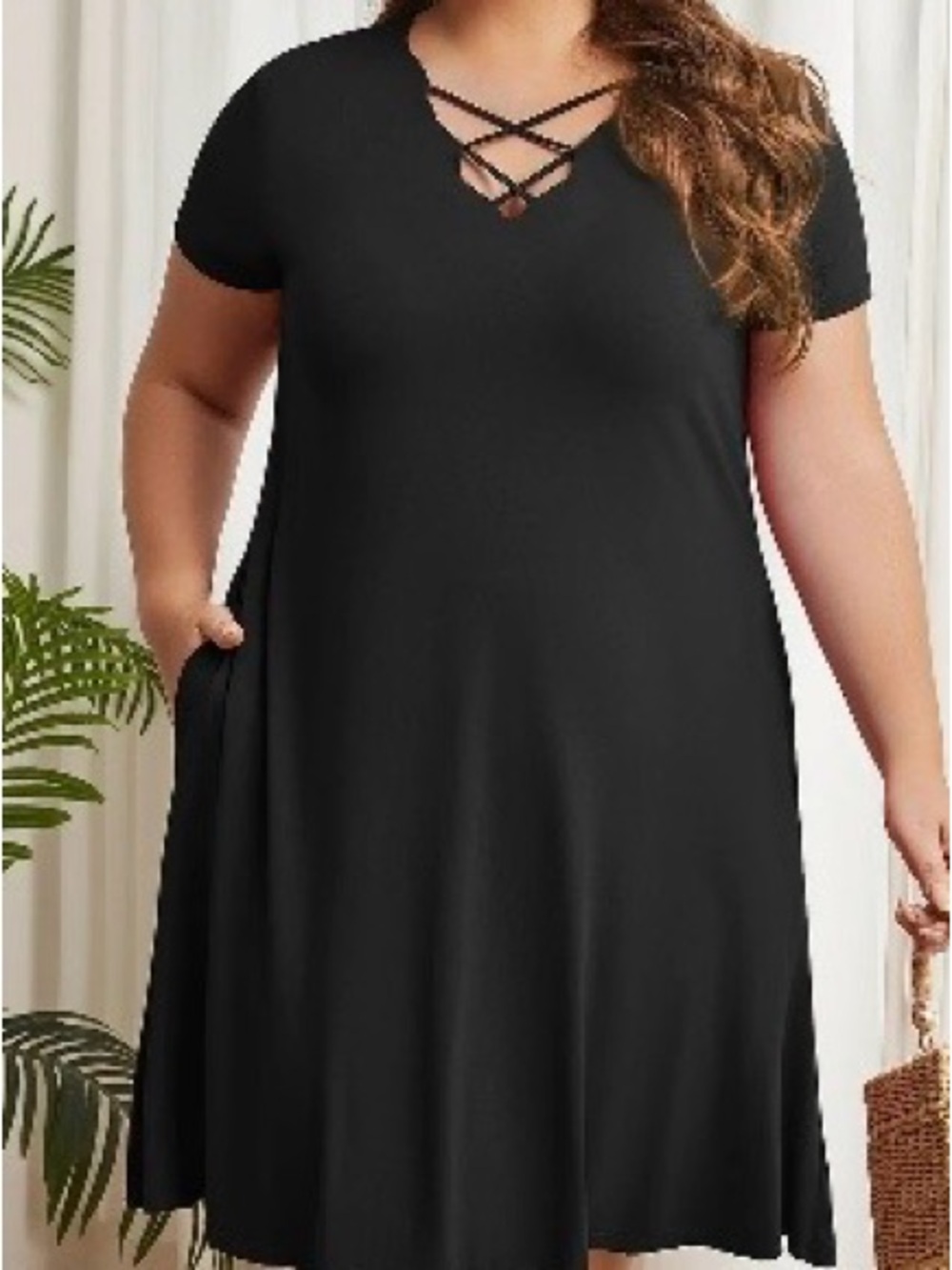 Black Crisscross Neck Dress